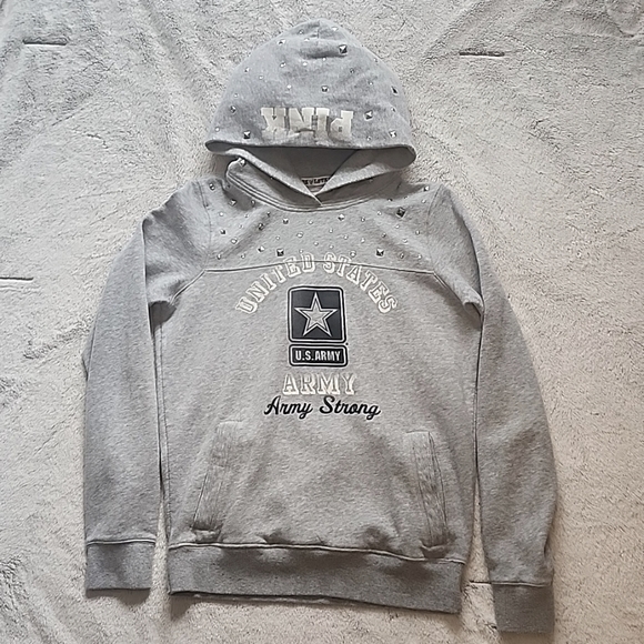 Pink Victoria's Secret Army Strong Hoodie with Bling. Size: M - Picture 2 of 9